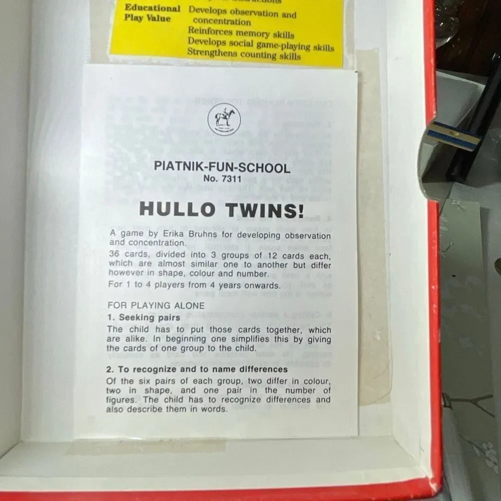 Hullo Twins Piatnik Fun School from Austria observation & concentration cards